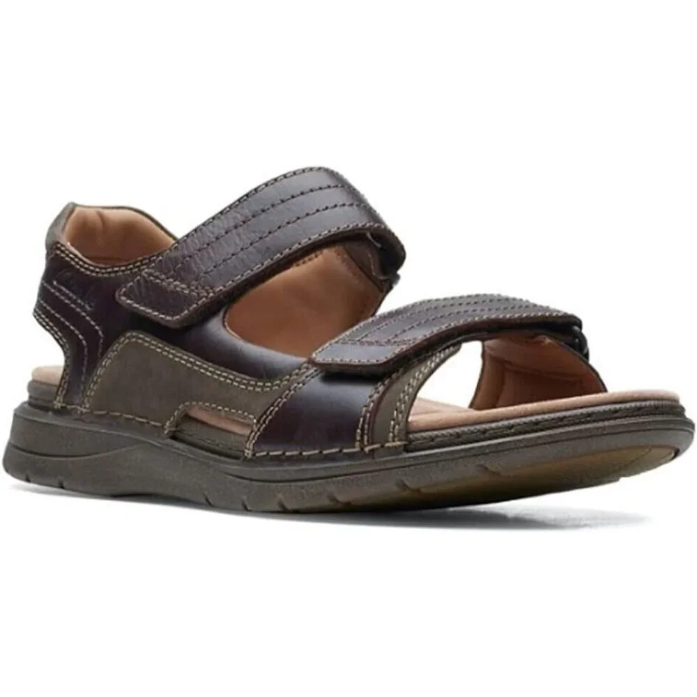 Clarks Men's, Nature Trek Sandal‎ Brown Mahogany Leather Adjustable NEW 7 M
